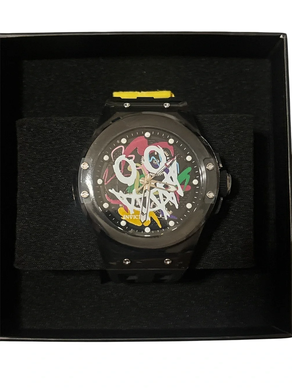 Invicta Black Silicone Strap Watch with Silver Dial